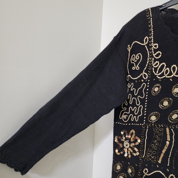 MARGUELS Oversized Beaded Sequined Ramie Knit Pullover Sweater Vintage 80s L - Picture 5 of 16